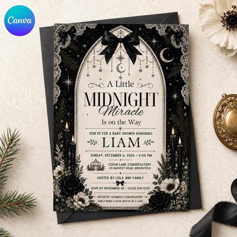 Black Celestial Gothic Baby Shower Invitation