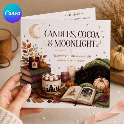 Black Cozy Halloween Greeting Card — editable Canva template