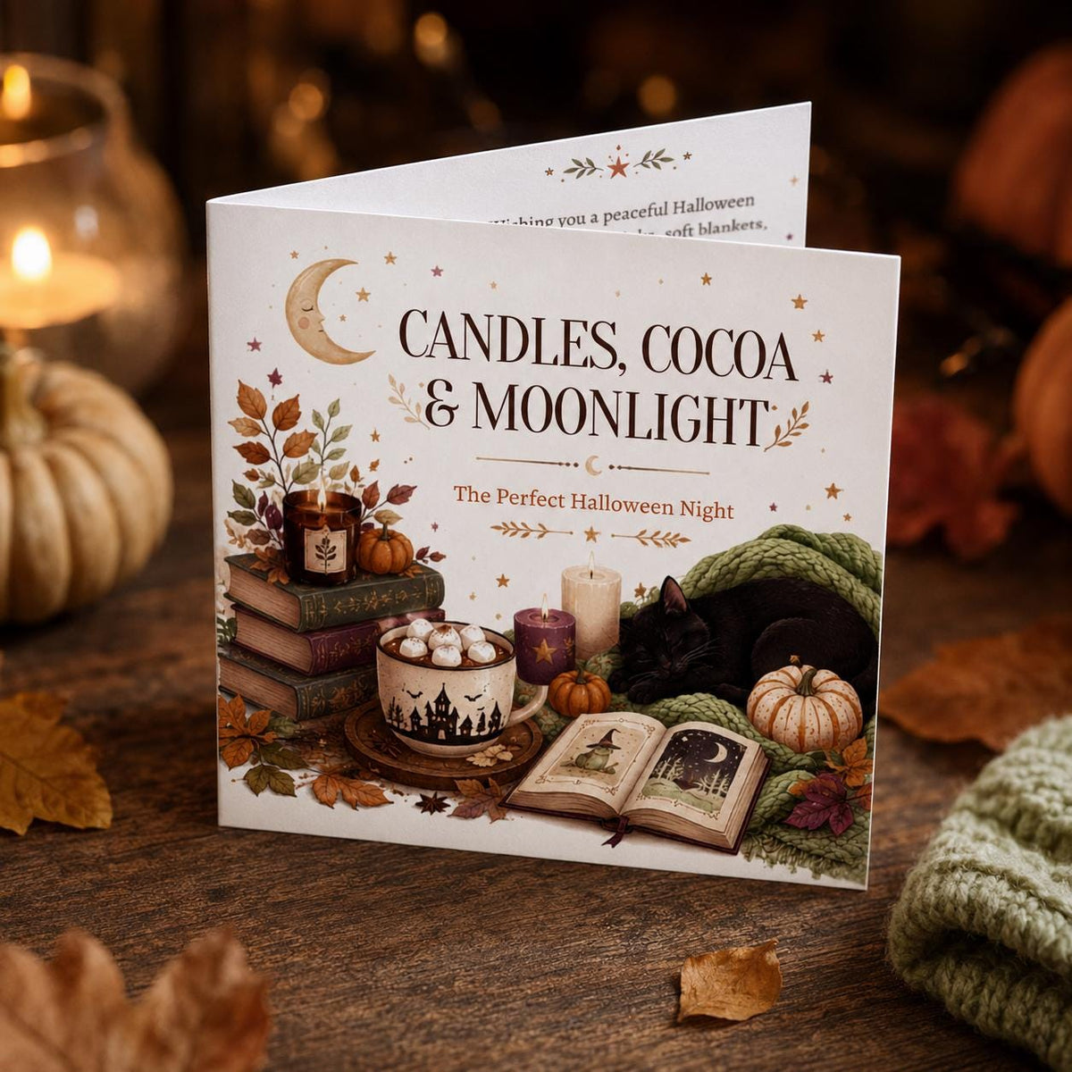 Black Cozy Halloween Greeting Card — digital greeting card, instant download