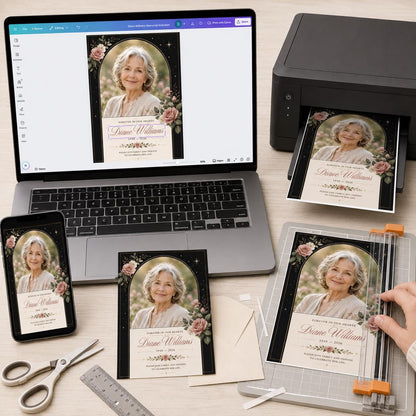 Black Elegant Celebration of Life Invitation — floral design