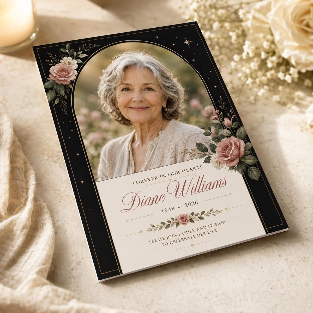Black Elegant Celebration of Life Invitation — invitation you personalize in Canva