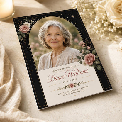 Black Elegant Celebration of Life Invitation — invitation you personalize in Canva