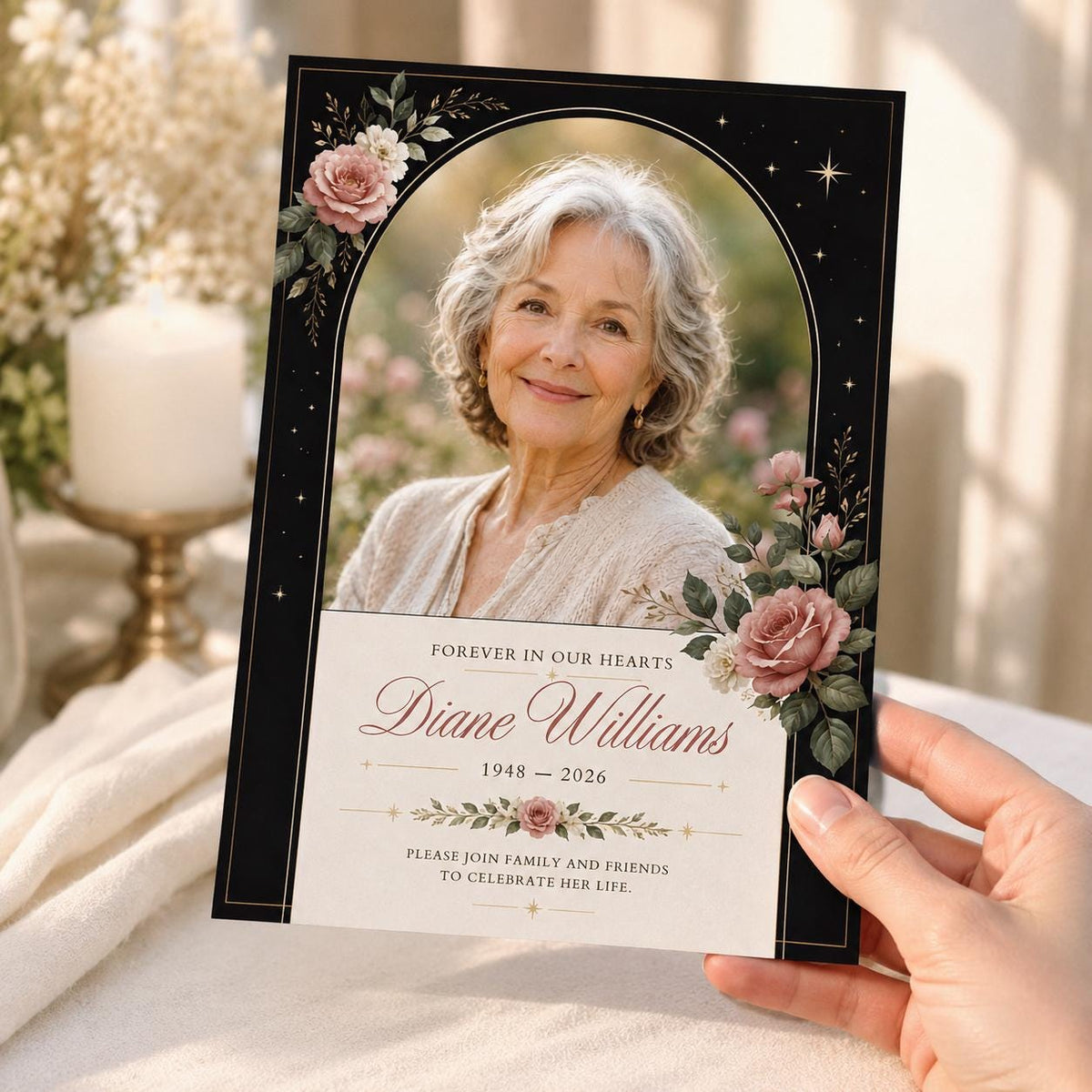 Black Elegant Celebration of Life Invitation — digital invitation, instant download