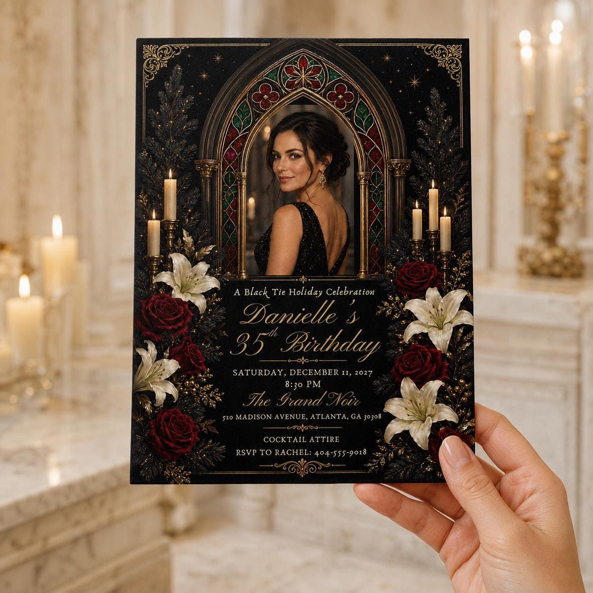 Black Elegant 35th Birthday Invitation — invitation you personalize in Canva