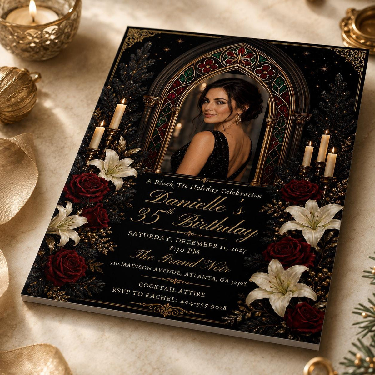 Black Elegant 35th Birthday Invitation — digital invitation, instant download