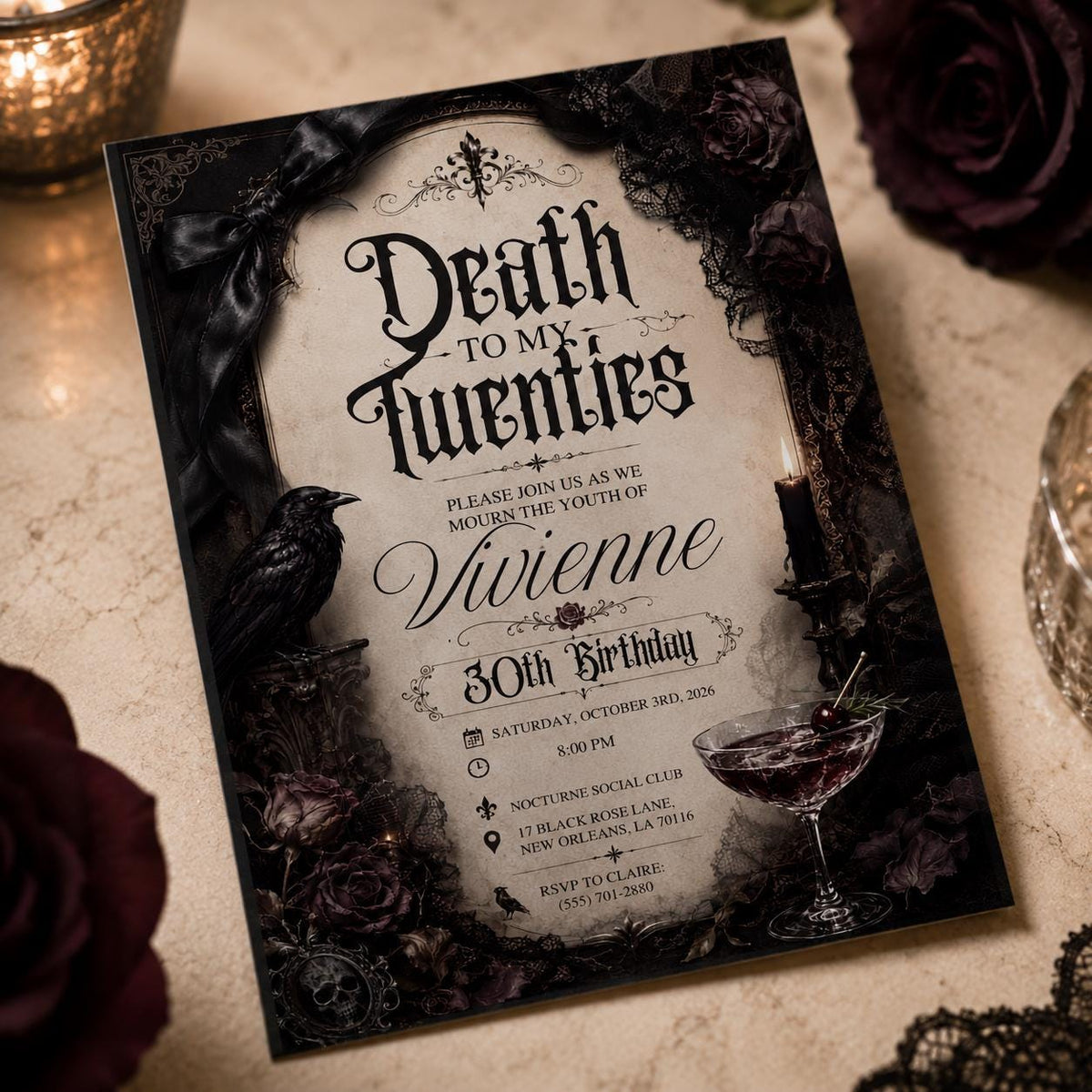 Black Gothic 30th Birthday Invitation — invitation you personalize in Canva