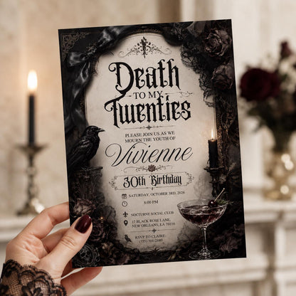 Black Gothic 30th Birthday Invitation — digital invitation, instant download