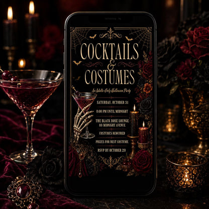 Black Gothic Costumes and Cocktails Invitation — invitation you personalize in Canva