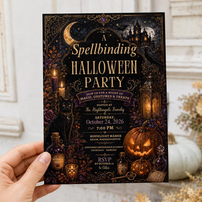 Black Gothic Halloween Party Invitation — invitation you personalize in Canva