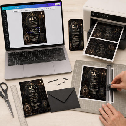 Black Gothic RIP Twenties 30th Birthday Invitation — print-ready 30th birthday party design from VoltBy