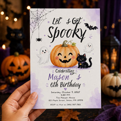 Black Halloween 6th Birthday Invitation — invitation you personalize in Canva