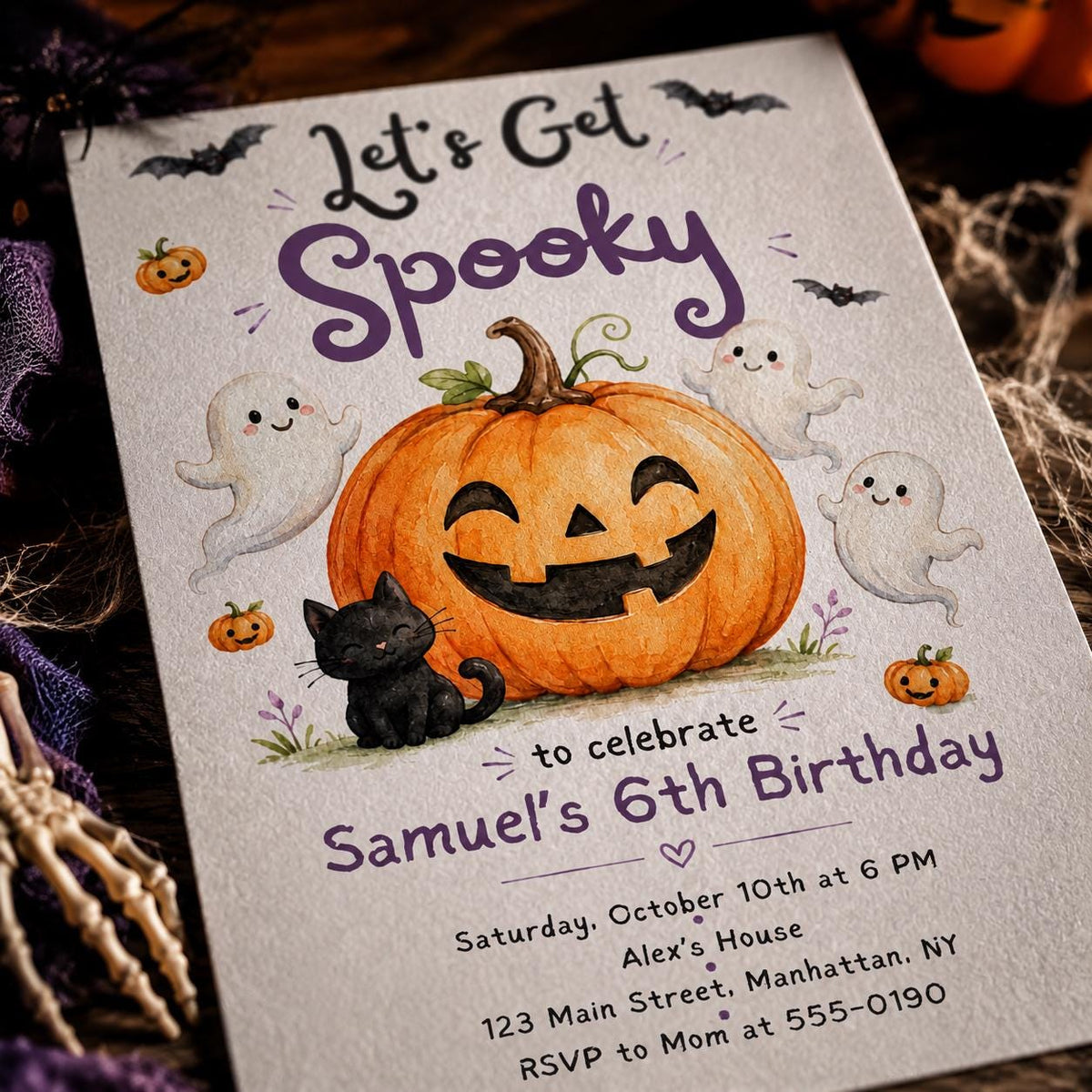 Black Halloween Birthday Invitation — invitation you personalize in Canva