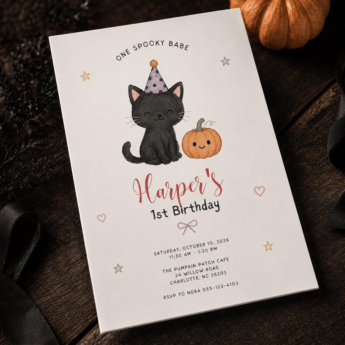 Black Spooky One Birthday Invitation — digital invitation, instant download