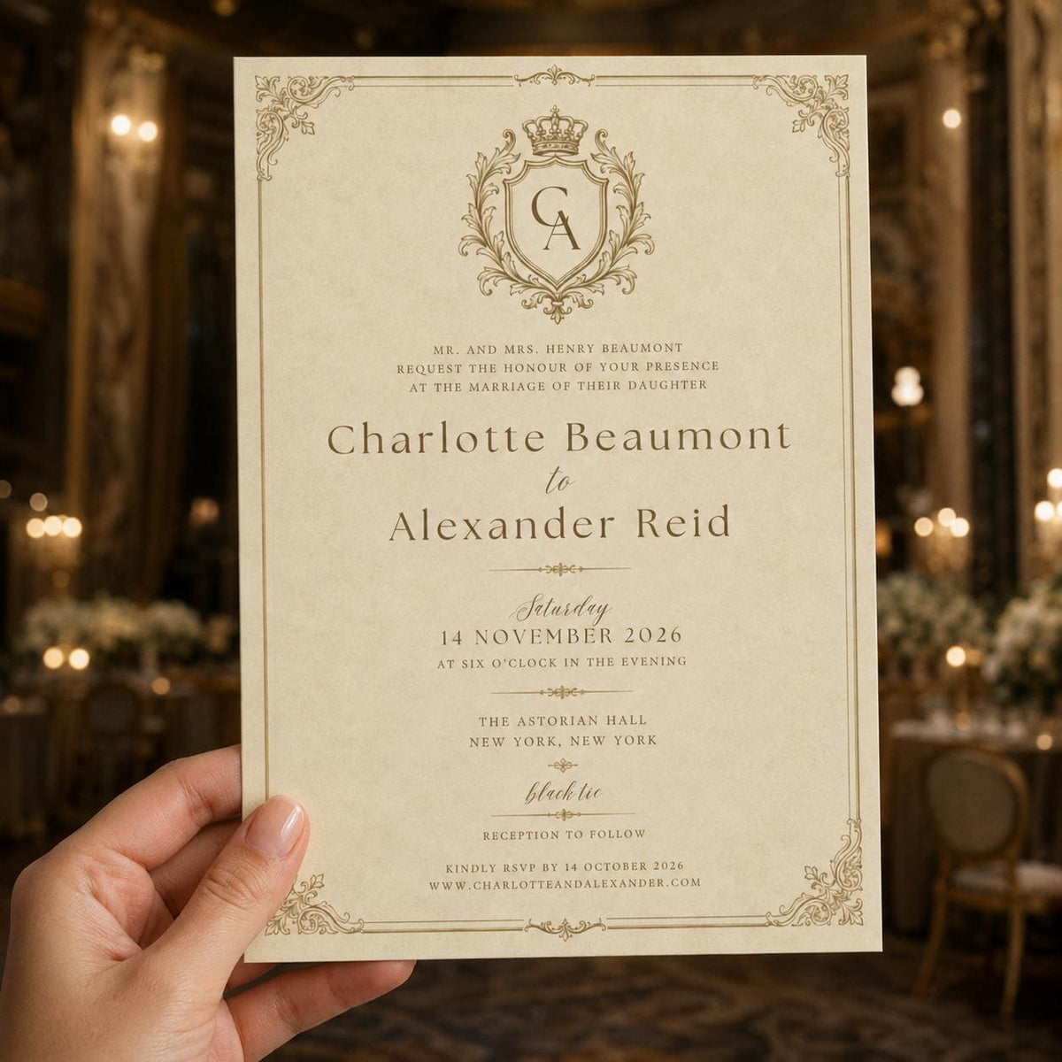 Black Vintage Monogram Wedding Invitation — elegant wedding design
