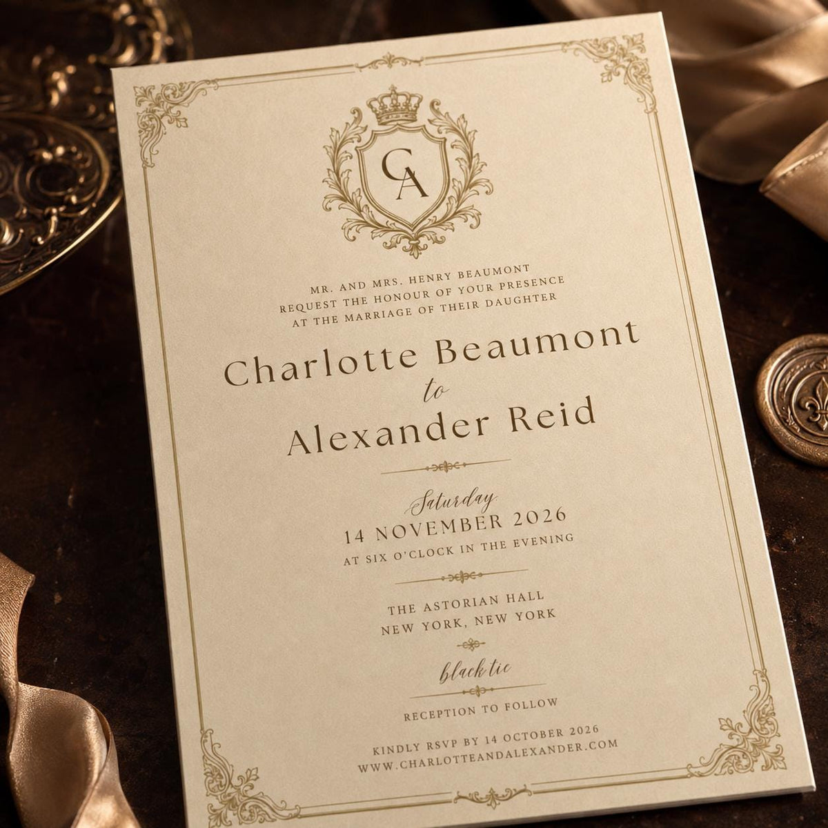 Black Vintage Monogram Wedding Invitation — digital invitation, instant download