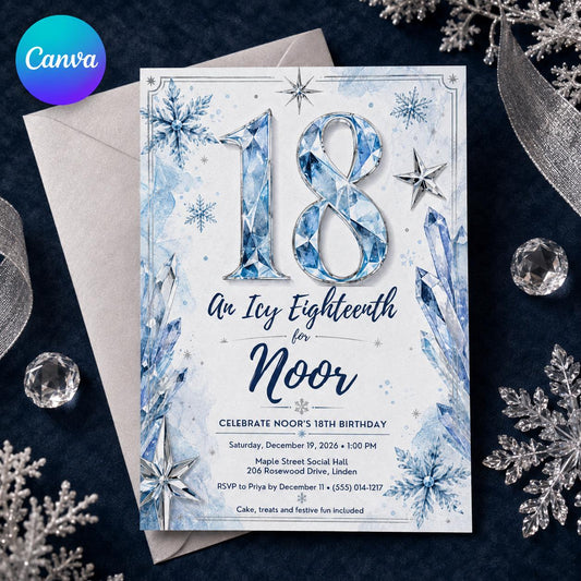 Blue 18th Birthday Invitation — editable Canva template