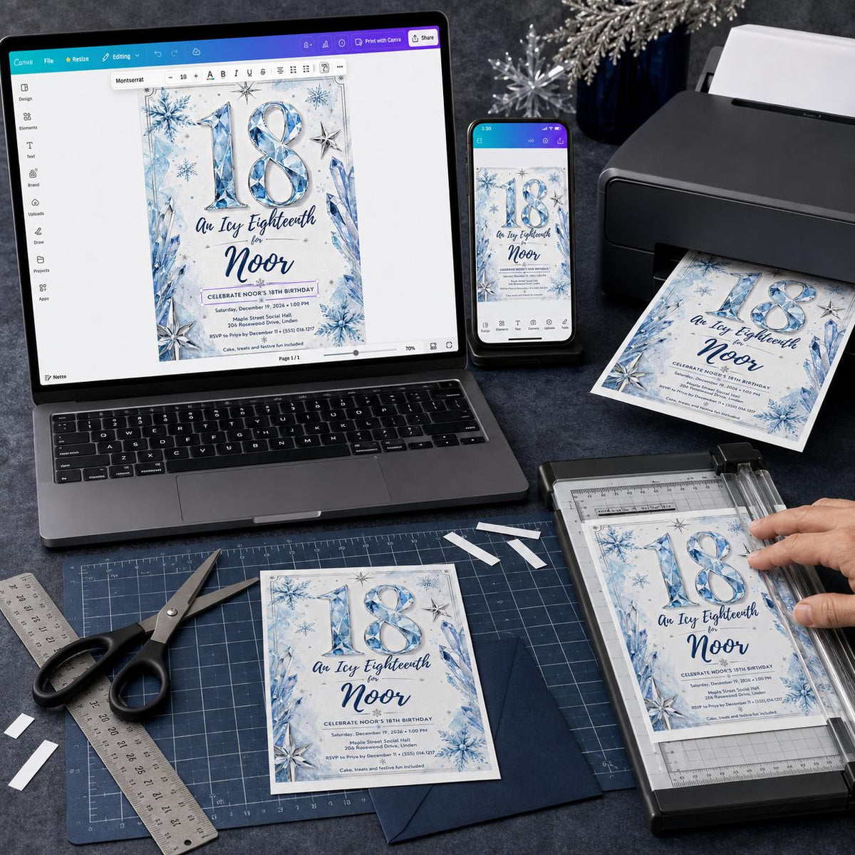 Blue 18th Birthday Invitation — print-ready 18th birthday party design from VoltBy