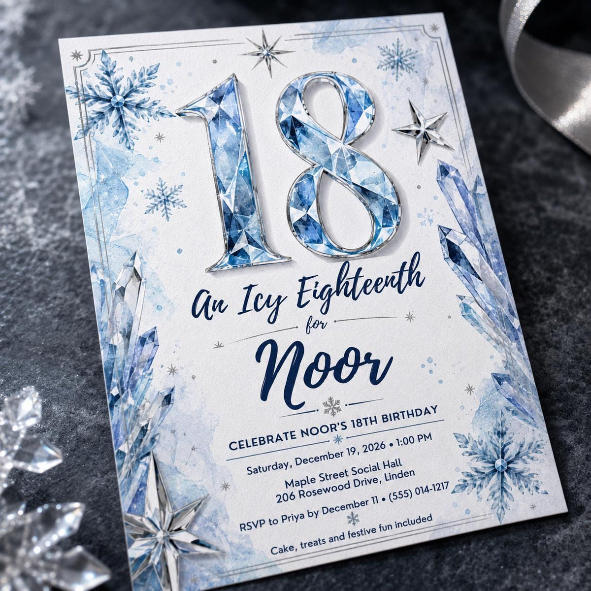 Blue 18th Birthday Invitation — digital invitation, instant download