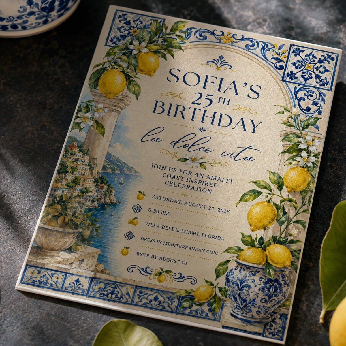 Blue 25th Birthday Invitation — lemon design