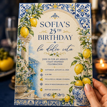 Blue 25th Birthday Invitation — invitation you personalize in Canva