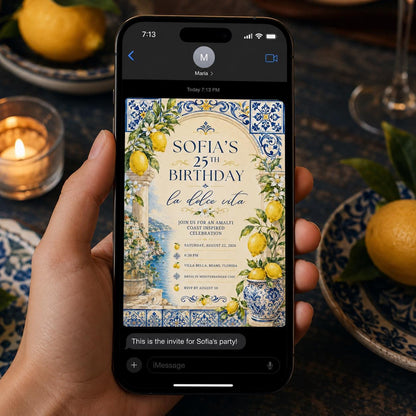 Blue 25th Birthday Invitation — digital invitation, instant download