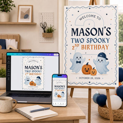 Blue 2nd Birthday Welcome Sign — welcome sign you personalize in Canva