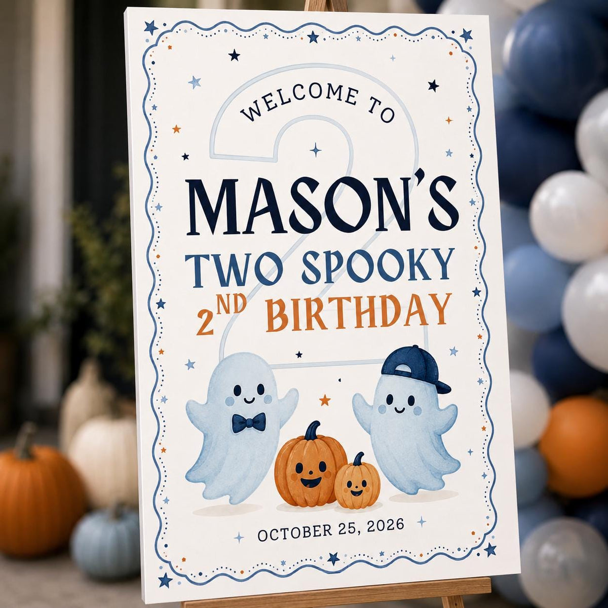 Blue 2nd Birthday Welcome Sign — digital welcome sign, instant download