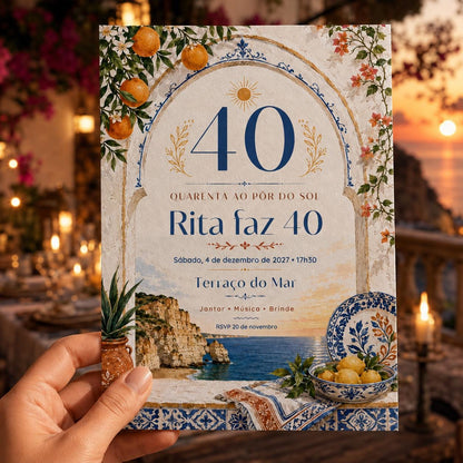 Blue 40th Birthday Invitation — invitation you personalize in Canva
