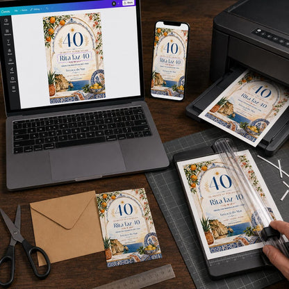 Blue 40th Birthday Invitation — print-ready 40th birthday party design from VoltBy
