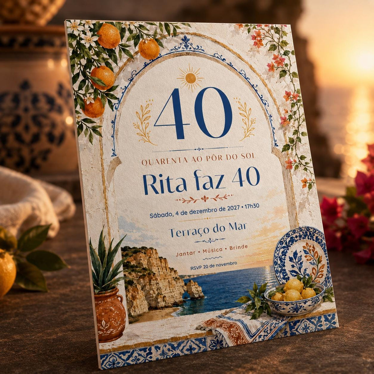 Blue 40th Birthday Invitation — digital invitation, instant download