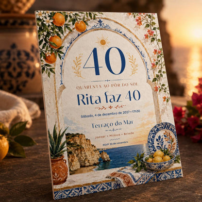 Blue 40th Birthday Invitation — digital invitation, instant download