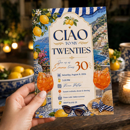 Blue Amalfi Coast 30th Birthday Invitation — invitation you personalize in Canva