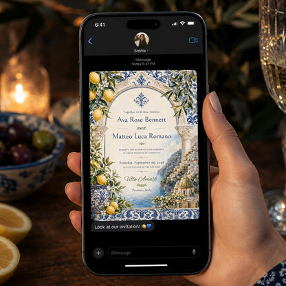 Blue Amalfi Coast Wedding Invitation — lemon and travel design