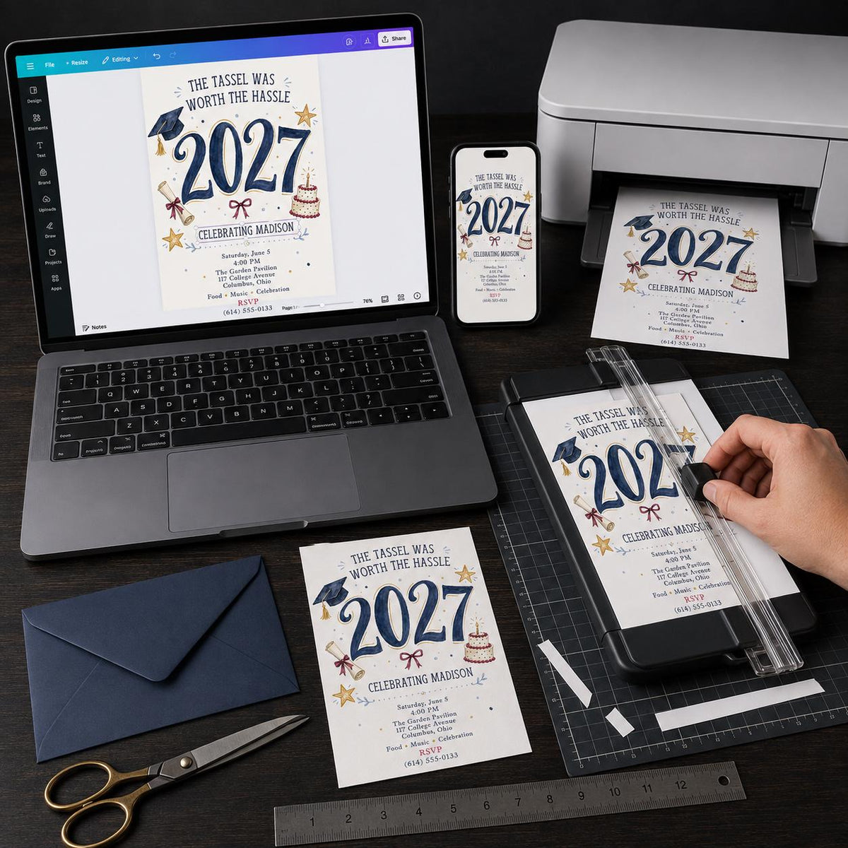 Blue and Gold Class of 2027 Graduation Invitation — digital invitation, instant download