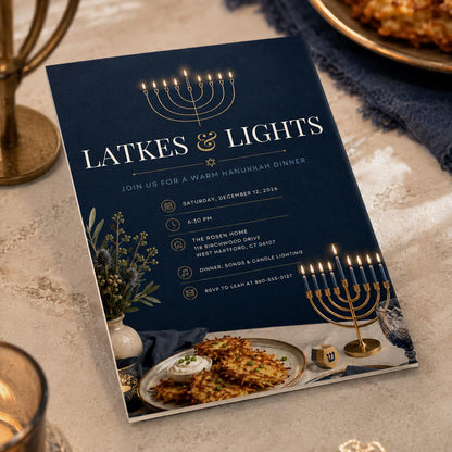 Blue and Gold Hanukkah Dinner Invitation — digital invitation, instant download