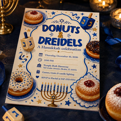 Blue and Gold Hanukkah Party Invitation — digital invitation, instant download