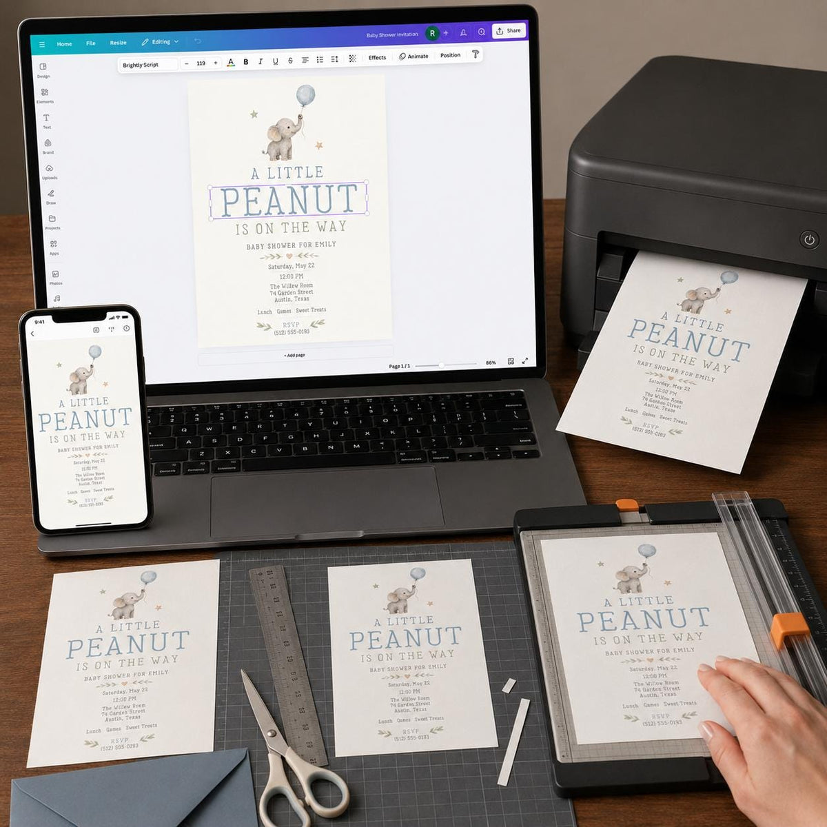 Blue and Neutral Little Peanut Baby Shower Invitation for Boys — watercolor baby shower design