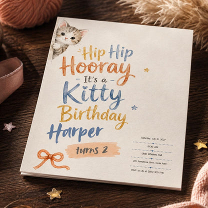 Blue and Orange Kitty Birthday Invitation — cat design