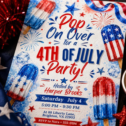 Blue and Red 4th Of July Invitation — patriotic design