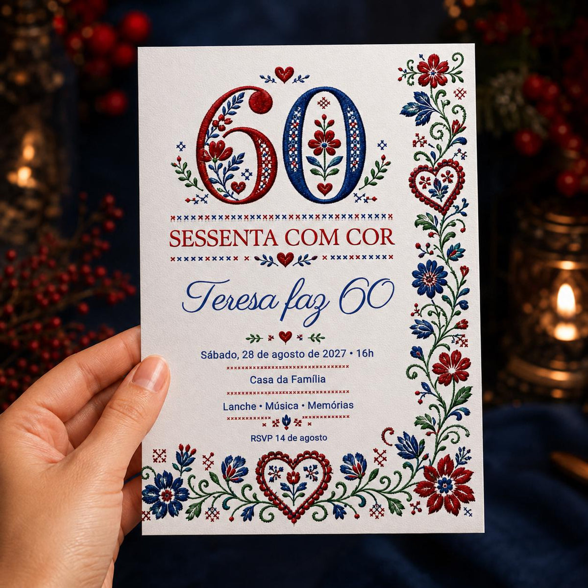 Blue and Red 60th Birthday Invitation — invitation you personalize in Canva