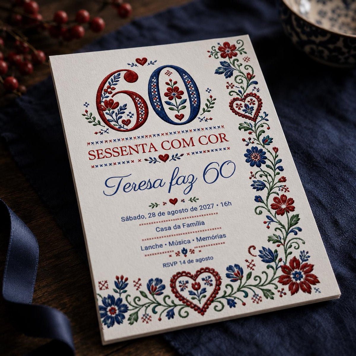Blue and Red 60th Birthday Invitation — print-ready 60th birthday party design from VoltBy