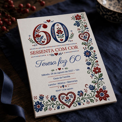 Blue and Red 60th Birthday Invitation — print-ready 60th birthday party design from VoltBy