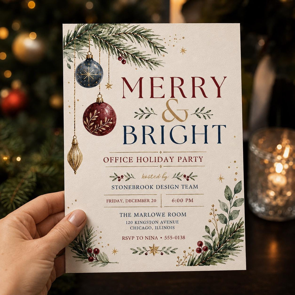 Blue and Red Office Holiday Party Invitation — invitation you personalize in Canva