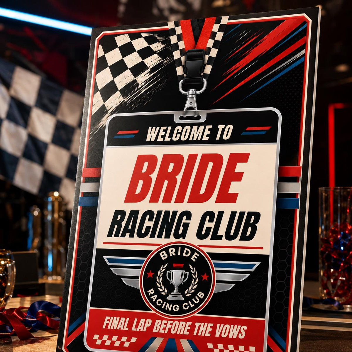 Blue and Red Racing Bridal Shower Welcome Sign — welcome sign you personalize in Canva