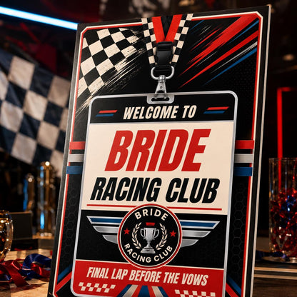 Blue and Red Racing Bridal Shower Welcome Sign — welcome sign you personalize in Canva