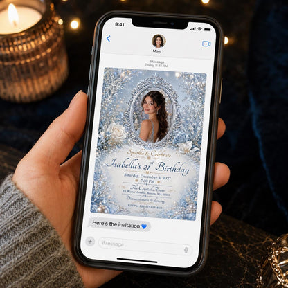 Blue and Silver 21st Birthday Invitation — invitation you personalize in Canva
