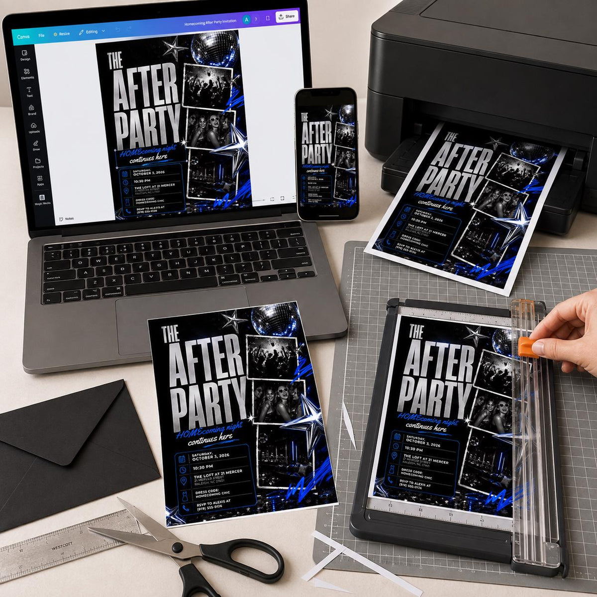 Blue and Silver Homecoming After Party Invitation — invitation you personalize in Canva