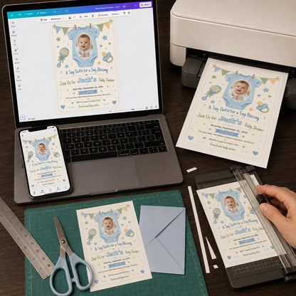 Blue Baby Boy Shower Invitation — digital invitation, instant download