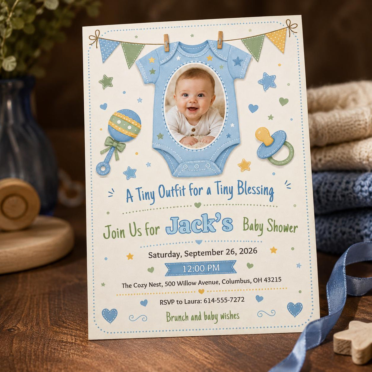 Blue Baby Boy Shower Invitation — baby shower stationery by VoltBy