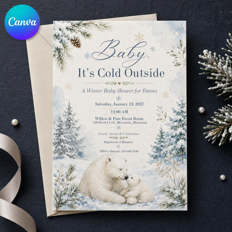 Blue Baby It's Cold Outside Baby Shower Invitation